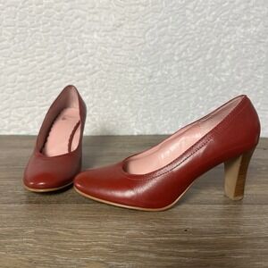 White Mt Womens 10M Red Leather Pumps Block Heel Career Dress Shoes